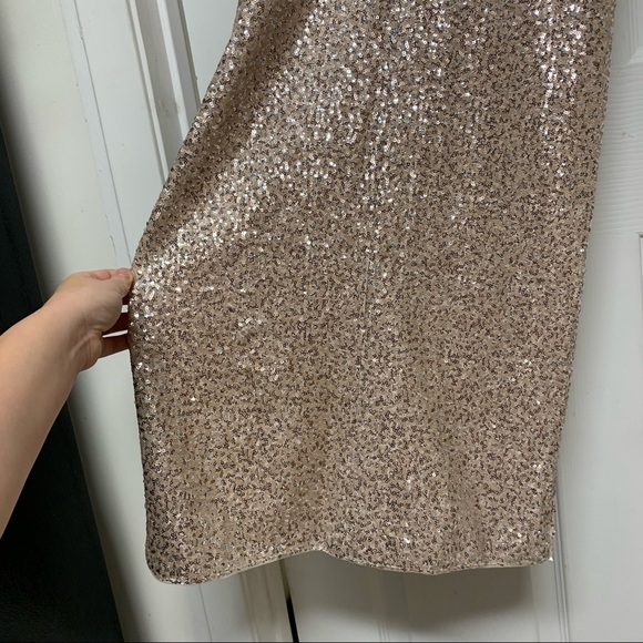 AIDAN BY AIDAN MATTOX Champagne Silver Halter Sequin Illusion Cut Open Back Gown - Picture 10 of 15